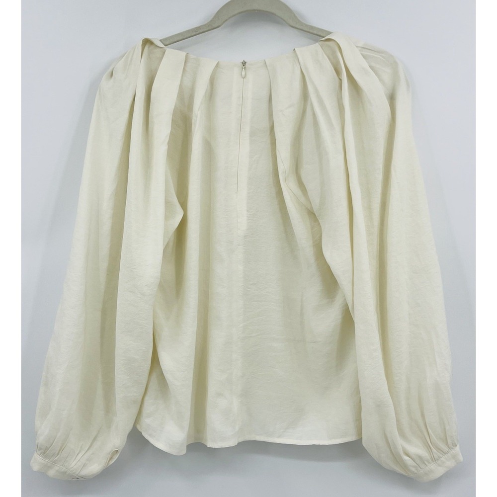 Kindersalmon Korea Ivory Pleated Blouse Size Medium Large Balloon Sleeves - Picture 9 of 14